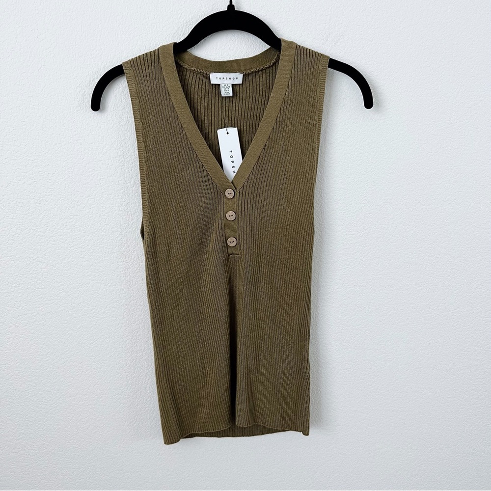 Topshop Olive Green Ribbed Knit Tank S